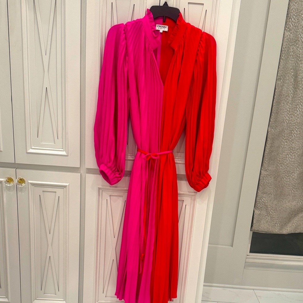 CROSBY by Mollie Burch Vibrant Pink and Red Long Sleeve Dress